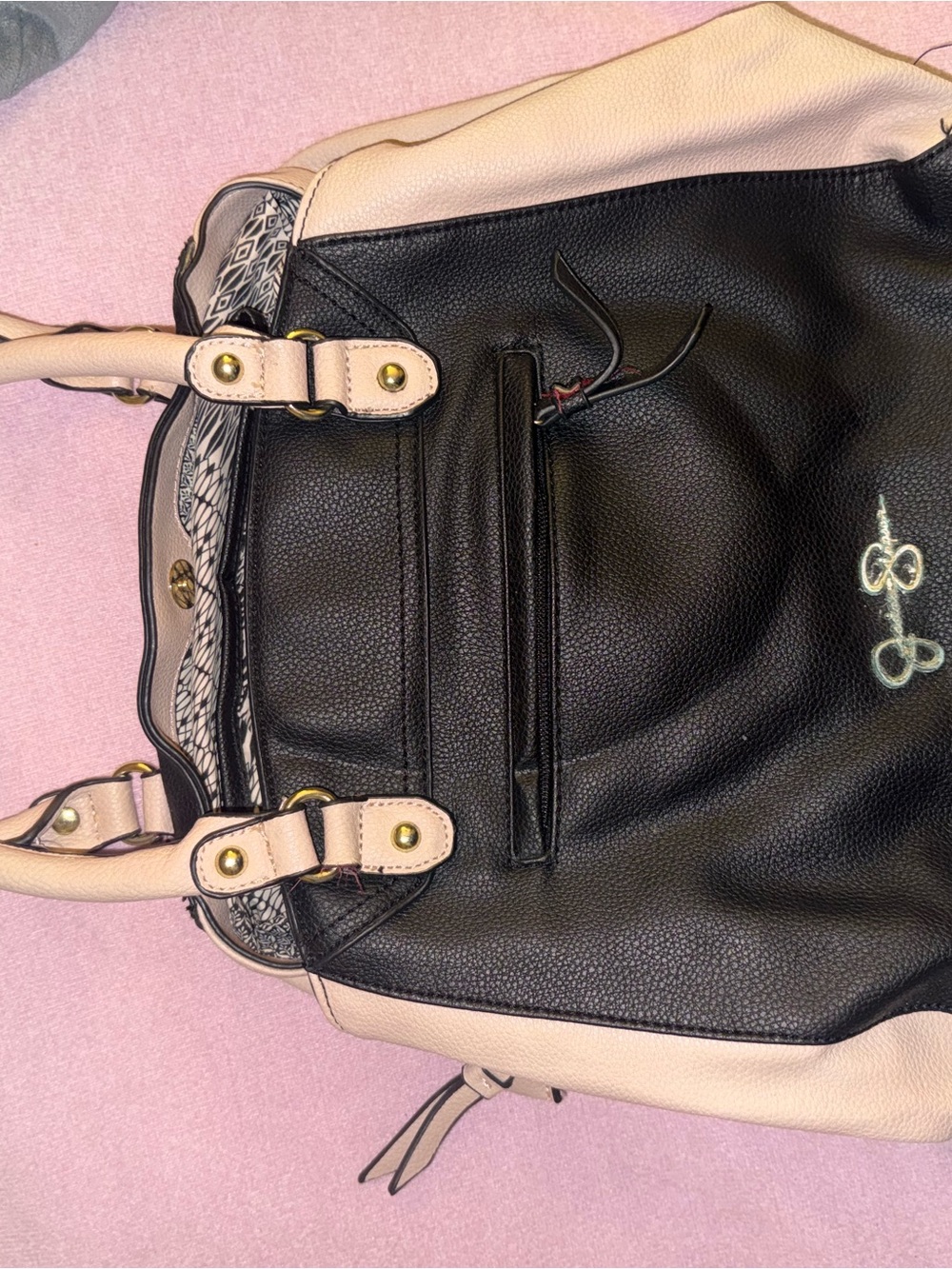 Jessica Simpson Black and Blush Structured Shoulder Bag - Picture 2 of 3